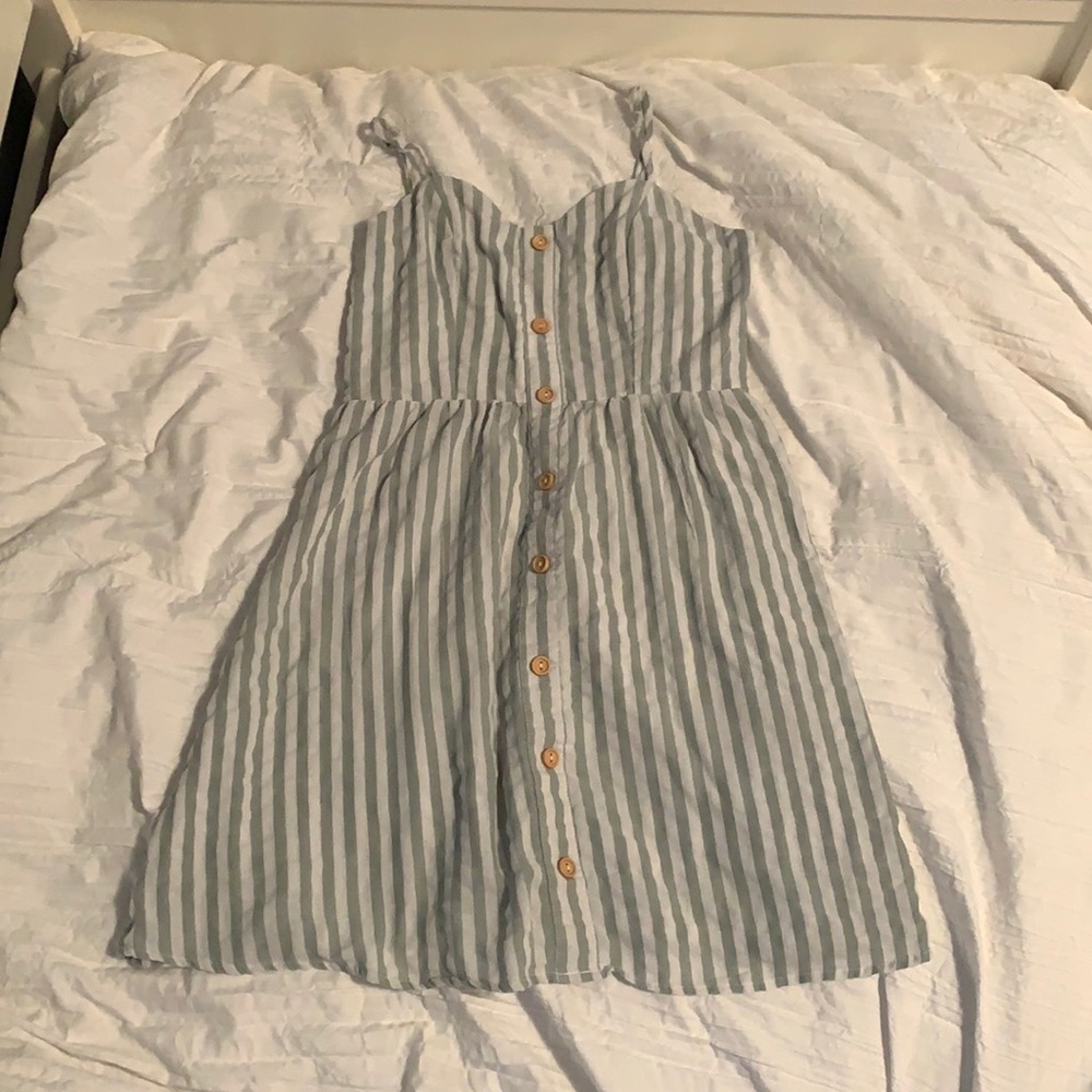 Green and white striped sundress.